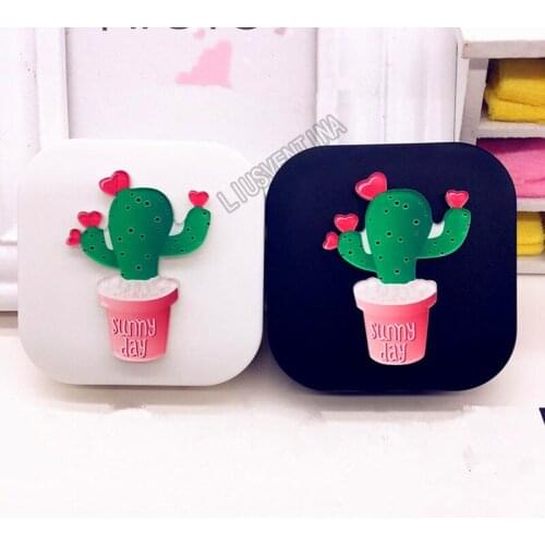 LIUSVENTINA DIY Acrylic Cute Potted Plant Cactus Contact Lens Case With Mirror Box Container for Contact Lens Gift for Kids