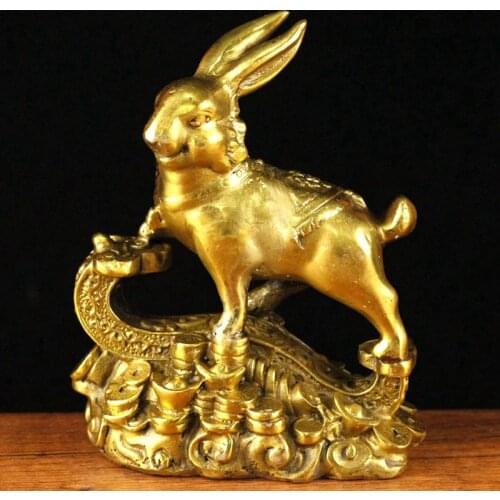 Pure Copper Wealth Rabbit Statue Zodiac Rabbit Ornaments Zodiac Feet Ruyi Home Decoration Gift Hare Figurine Decor living room