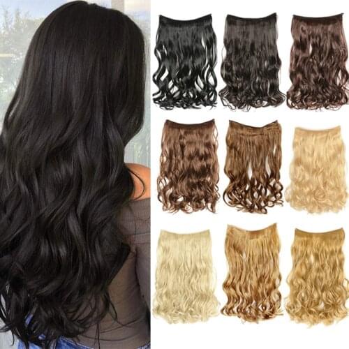 Kong&Li Long wavy 5 Clip In One Piece Hair Extension Half Head Real Natural Hair Synthetic Clip In Hairpiece For Women