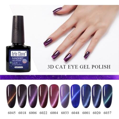 Arte Clavo 10ml 3D Cat Eye Gel Polish UV LED 46 Colors Magnetic Nail Polish Varnish Purple Glitter Manicure Cat Eye Nail Art