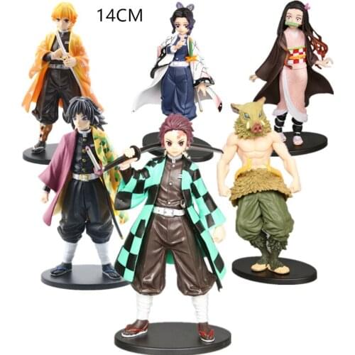 14cm Demon Slayer Anime Figure Kamado Tanjirou Agatsuma Zenitsu Tomioka Giyuu Statue Kamado Nezuko Action Figure Decoration Toy