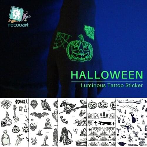 Individuality Halloween Body Art Water Transfer Waterproof Luminous Temporary Tattoo Sticker For Women Men Makeup Fake Tattoos