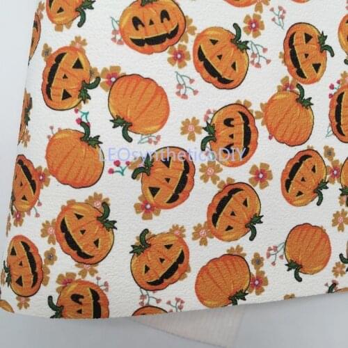 1PC 21X29CM Pumpkin Printed on Suede Synthetic Leather Faux PU Leather For Making Bows LEOsyntheticoDIY 6S50A