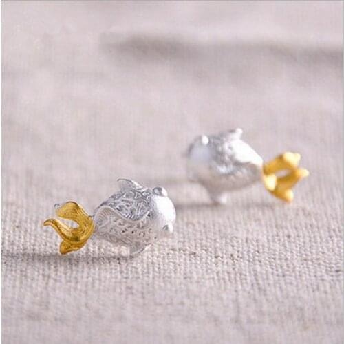 Exquisite Atmosphere 925 Sterling Silver Jewelry Fashion New Cute Little Goldfish Fine Simple Anti-allergic Earrings SE174