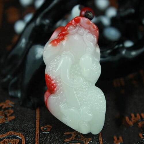 Chinese Natural Tiger Red White Jade Pendant Necklace Hand-carved Charm Jadeite Jewelry Fashion Amulet Gifts for Women Men