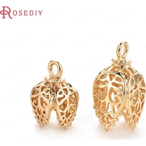 10PCS 15*10MM 21*11MM 24K Gold Color Plated Brass Bead Caps Diy Jewelry Findings Earrings Accessories Wholesale