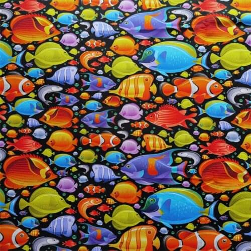 Cartoon Fishes Print 100% Cotton Fabric for Boy Clothes Bedding Set Hometextile Cushion Cover Backpack DIY