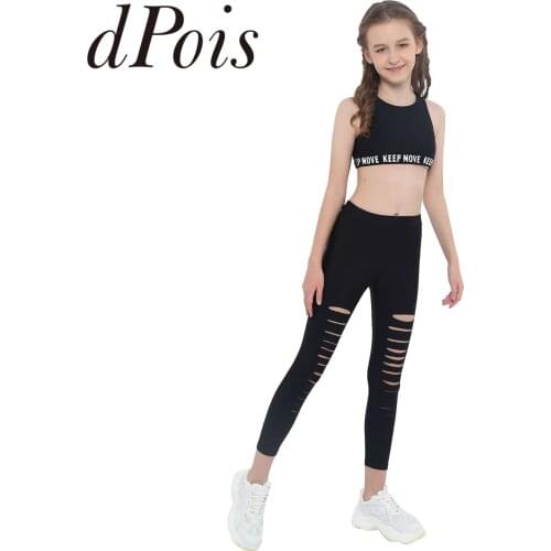 Yoga Sets Sport Clothes Girls Two Pieces Tracksuits suits Kids Running Gym Outfits Cross Back Crop Top with Hollow Leggings Sets
