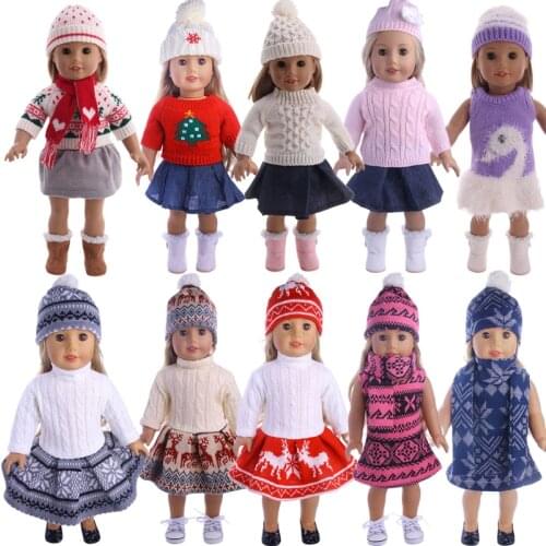 Doll Clothes 3pcs/Set T-shirt/Hat+Knitted Sweater+Skirt Suit For 18 Inch American&43CM Reborn Baby New Born Doll ,Girls Toy DIY