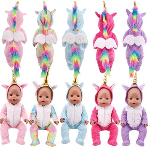 Unicorn Reborn Doll Pajamas Handmade Clothes Wig Piece Doll Accessories For 43cm New Baby Born Doll,Our Generation,Girls Toy