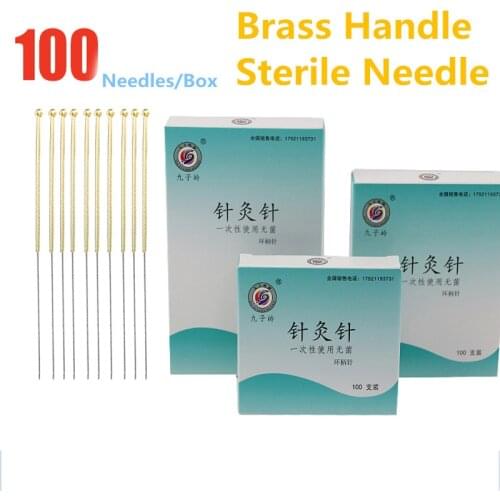 Brass Handle Sterile Acupuntura Needle Disposable Sterile Acupuncture Needle Asepsis Aluminum Foil Packing 100Pcs/Box