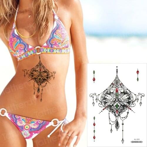 Mandala lotus temporary tattoo sticker mehndi henna black lace tattoo and body art stickers bikini sexy arab indian tatoo girls