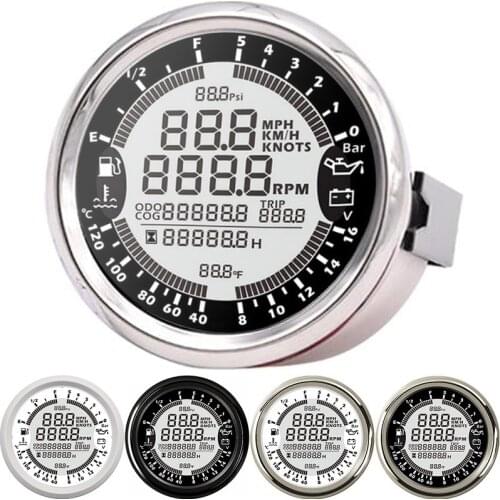 85mm Multifunction gauge 8 colors 8-16V gps tachometer oil Pressure Gauge Water Temp Fuel Level 6 in 1 digital instrument panel
