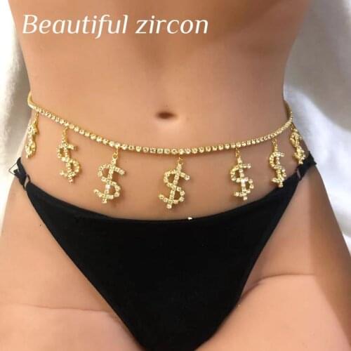 Fashion shining Rhinestone body jewelry dollar waist chain womens crystal waist belly chain body chain beach bikini accessories