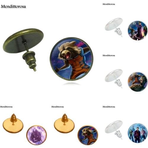 Mendittorosa Fashion Glass Cabochon Statement Bronze/Silver/Golden Clip Ear Hook Stud Earrings For Women Guardians of the Galaxy