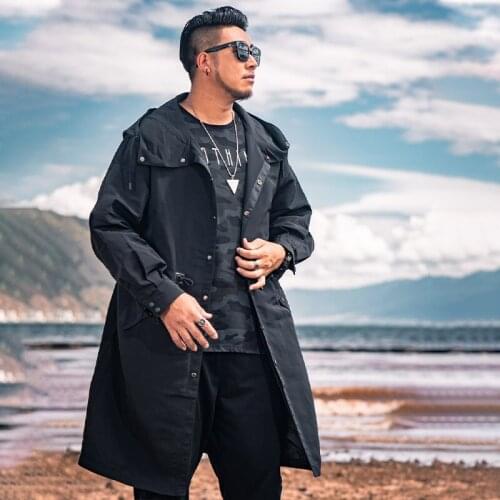 Jacket Men Large size XXL-5XL 6XL Mens Loose Mid-length Windbreaker trendy Hooded Jacket Mens Black jacket