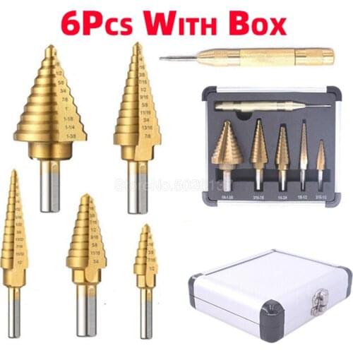 6 Pcs Titanium Step Drill Bit Set Hss Cobalt Multiple Hole Drilling For Metal Aluminium Wood Coated Cutter Power Tools High