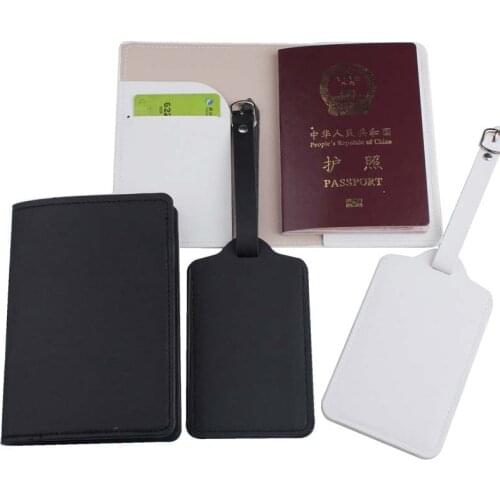 New 2pcs/set Black&White Passport Cover Luggage Tag PU Leather For Travel Accessories Case Label Tag Passport Holder
