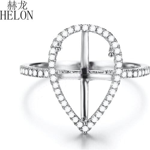 HELON 8x13mm Pear Cut Solid 14K White Gold Natural Diamonds Semi Mount Engagement Wedding Ring Setting Women Party Fine Jewelry