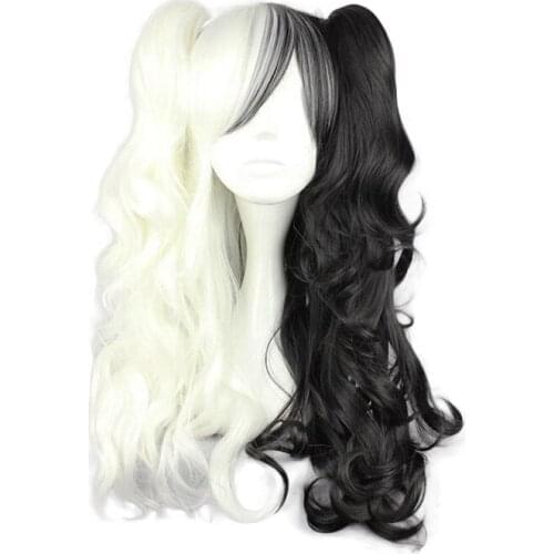 2020 Dangan Ronpa Monokuma Long Ponytails Curly Wig Cosplay Costume Danganronpa Heat Resistant Synthetic Hair Women Cosplay Wigs