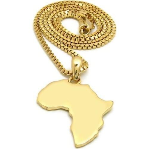 Dropshipping Fashion Jewelry Gold /Silver Tone Stainless Steel Africa Map Shape Pendant Necklace with 50cm Box Chain Necklaces