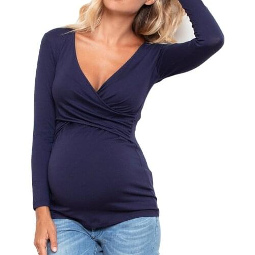 Maternity Shirt Nursing Tops Pregnancy Shirts Funny Spring Autumn Deep V-neck Long Sleeve Printed Pregnant Costume Pregnant Mom