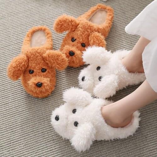 2021 Plush Slippers Winter Warm Soft Teddy Dog Sole Shoes Cotton Men Flip Flops Couples Home Ladies Indoor Bedroom Fur Slides