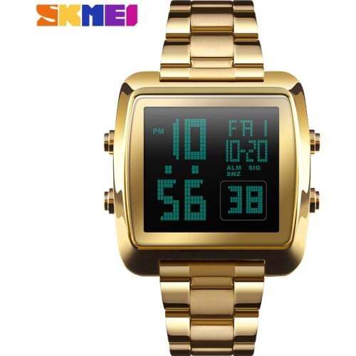 SKMEI Electronic Mens watches Countdown Stopwatch Watch Top Luxury Brand Stainless Steel LED Display Male Wristwatch Clock