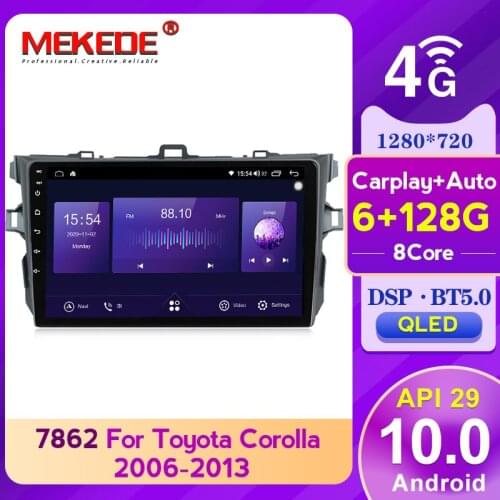 Top! DSP QLED sreen android 10.0 carplay Auto car multimedia player For Toyota Corolla E140 E150 2006 - 2013 6+128G 4G LTE BT5.0