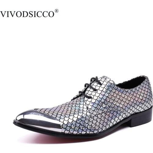 VIVODSICCO New Business Office Men Dress Shoes Man Fish Scales Leather Shoes Wedding Shoe Social Sapato Male Flats Loafers Shoes