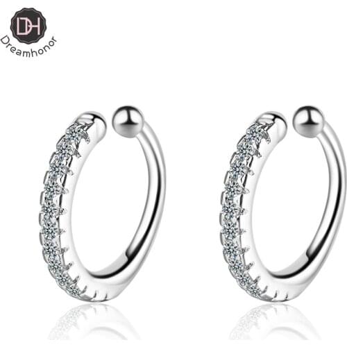 Dreamhonor Elegant 925 Sterling Silver Single Row Zirconia Round Circle Clip Earrings For Women Fashion Jewelry 2021