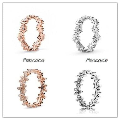Authentic 925 Sterling Silver Ring Rose Sparkling Daisy Flower Crown Ring For Women Wedding Party Gift Pandora Jewelry