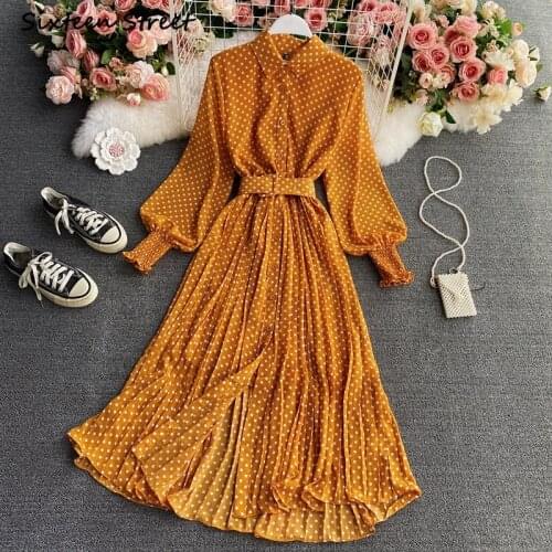 Maxi Dresses for Women Dot Print Sashes Chiffon High Waist Long Sleeve Vintage Clothing Women Sexy Dress Y2k Vestido De Mujer