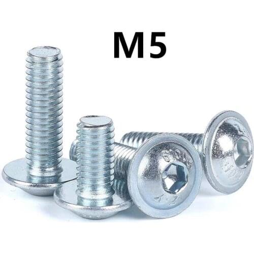 100PCS M5x8/10/12/16/20/25/30mm GB7380 Grade 10.9 Galvanizing Hexagon Socket Button Head Screws With Collar Bolt