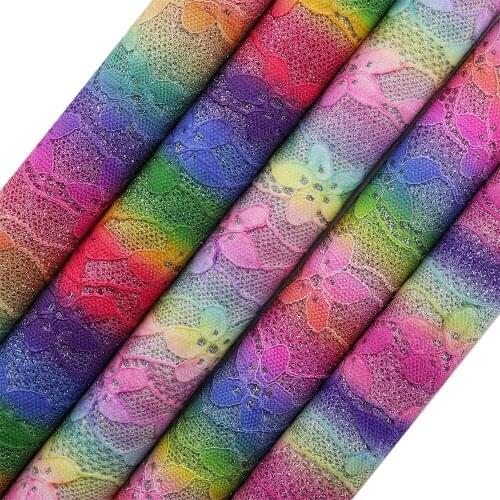 30x134cm Roll Rainbow Printed Flower Lace Glitter Fabric Synthetic Faux Leather For Bows Earring DIY Home Decoration AY274