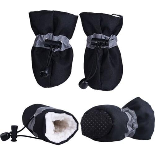 4pcs/set Pet Winter Warm Soft Cashmere Anti-skid Rain Shoes For Dog Pet Windproof Soft Footwear Anti-slip Waterproof Shoes