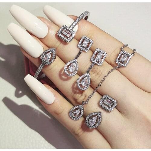 4pcs Pack 2021 New Luxury Princess 925 Sterling Silver Dubai Jewelry Sets For Wome Anniversary Gift Jewelry Wholesale J6177