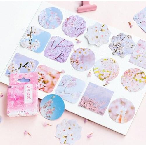 45Pcs Cute Pink Cherry Blossoms Diary Paper Lable Stickers Crafts For Scrapbooking Decorative Flower Seal Sticker DIY Stationery