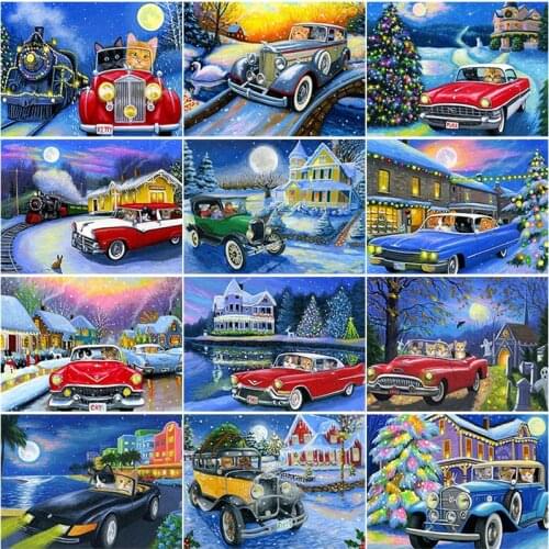 5D Diamond Painting Red Car Cross Stitch Rhinestone Mosaic Full Square&Round Drill Diamond Embroidery Animals Needlework Gift