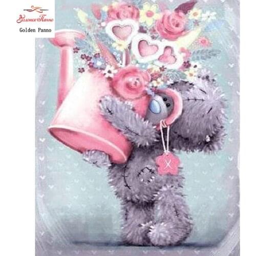 5D DIY Diamond Painting Square Stones pink flower bear Diamond Embroidery Diamond Mosaic Full Display Home Decor