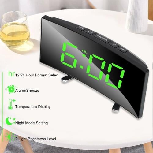 7 Inch For Kids Bedroom Curved Dimmable Mirror Clock LED Screen Digital Alarm Clock Home Decors Creative Number Table Clock