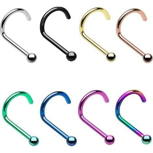 8PCS Stainless Steel Screw Shaped Nose Rings Nariz Piercing Jewelry 20G Nostril Piercings Nose Stud for Women Contains 8 Colors