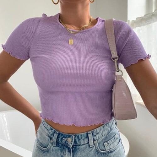 Womens new solid color ribbed O-neck Short Sleeve Streetwear TShirt Casual Female clothes female shirts summer Loose Tops Tees