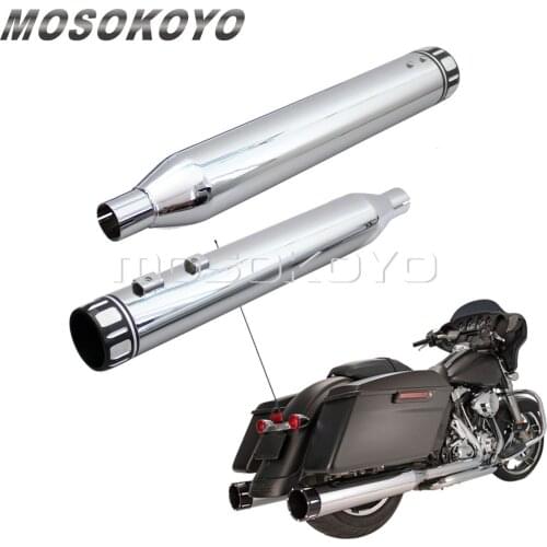 Roaring Series 1 Pair Chrome Exhaust Muffler Slip On Silencer Pipe for Harley Touring Road King Street Glide 1995-2017