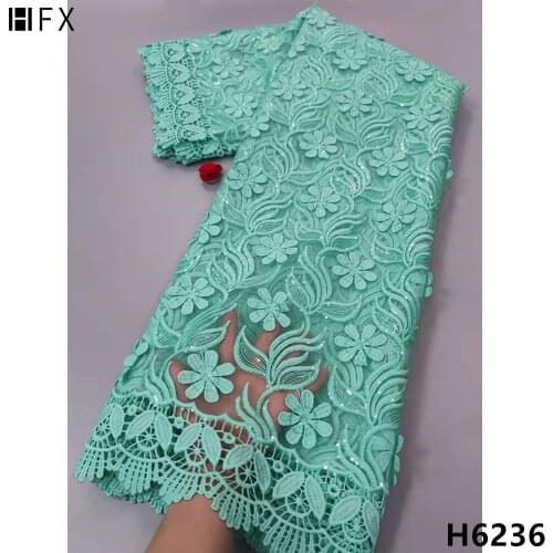 HFX Green Tulle Lace Fabrics Latest Silk Milk Mesh Lace Fabric 2021 Latest Embroidery African Net Laces With Sequins F5512