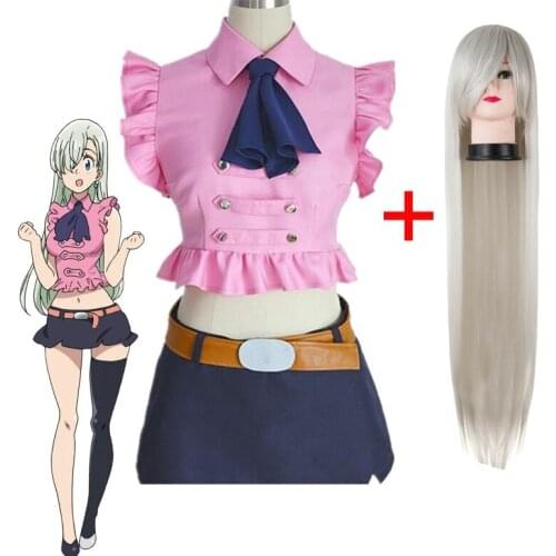Anime The Seven Deadly Sins Elizabeth Liones Cosplay Costume Student Girl Uniform Skirt Includes Bow Tie and Belt
