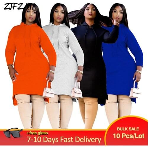 Bulk Items Wholesale Lots Solid Loose Sweatshirt Hoodies Dress Fashion Women Casual Autumn Long Sleeve Oversized Midi Dresses