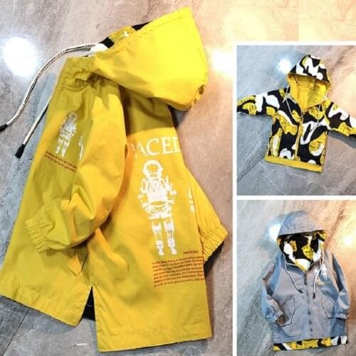 Spring Autumn Boys' Coat Long Double Sides Wear Hooded Print Cartoon Jacket For Childrens Outwear 1-13Years Kids Clothes Tops