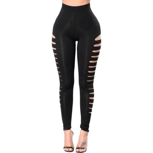 Fashionable Black Side Cut Out Legging Women Sexy Hollow Out High Waist Stretchy Long Leggings Casual Push Up Out Wear