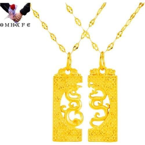 OMHXFC Wholesale PN585 European Fashion Fine Lovers Party Birthday Wedding Gift Dragon Phoenix 24KT Gold Pendant Charm